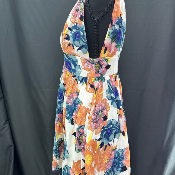 NBD Orange and Blue Floral Plunge Sundress Mini XS - Picture 3 of 5